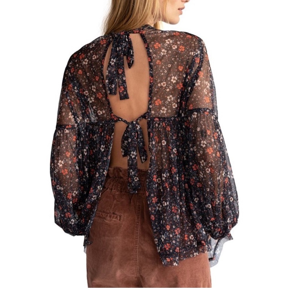 Floral Sheer Black Blouse